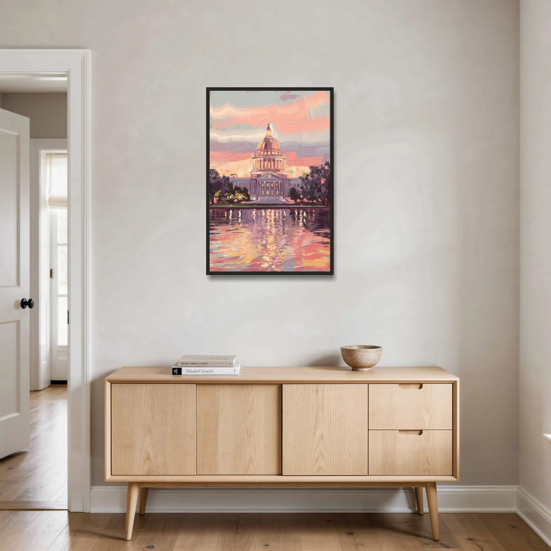 Madison Sunset Over Capitol - Black Framed Canvas Wall Art - Coffee Table - 24x36