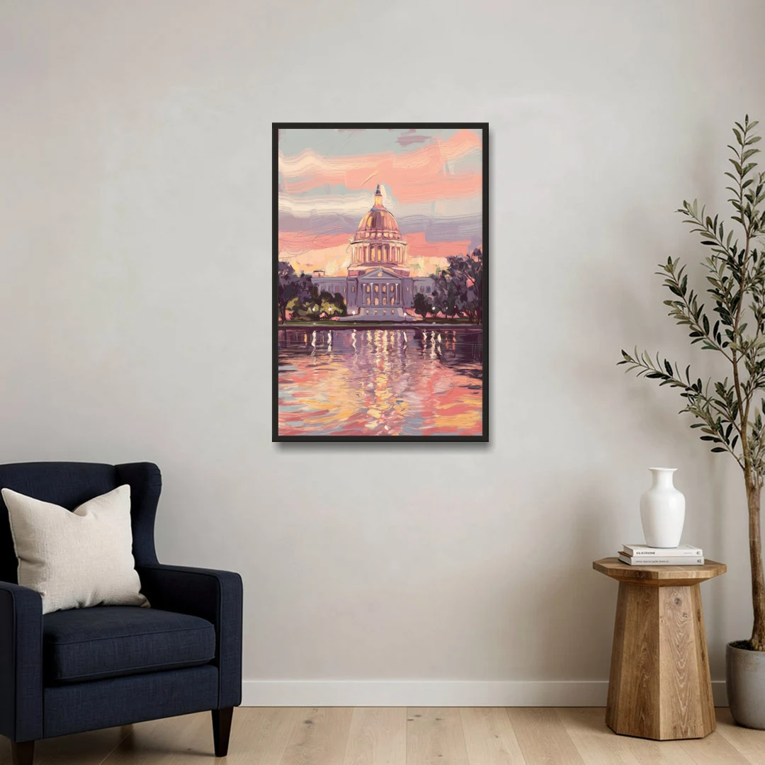 Madison Sunset Over Capitol - Black Framed Canvas Wall Art - Sofa - 24x36