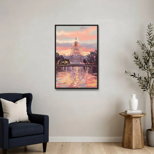 Madison Sunset Over Capitol - Black Framed Canvas Wall Art - Sofa - 24x36