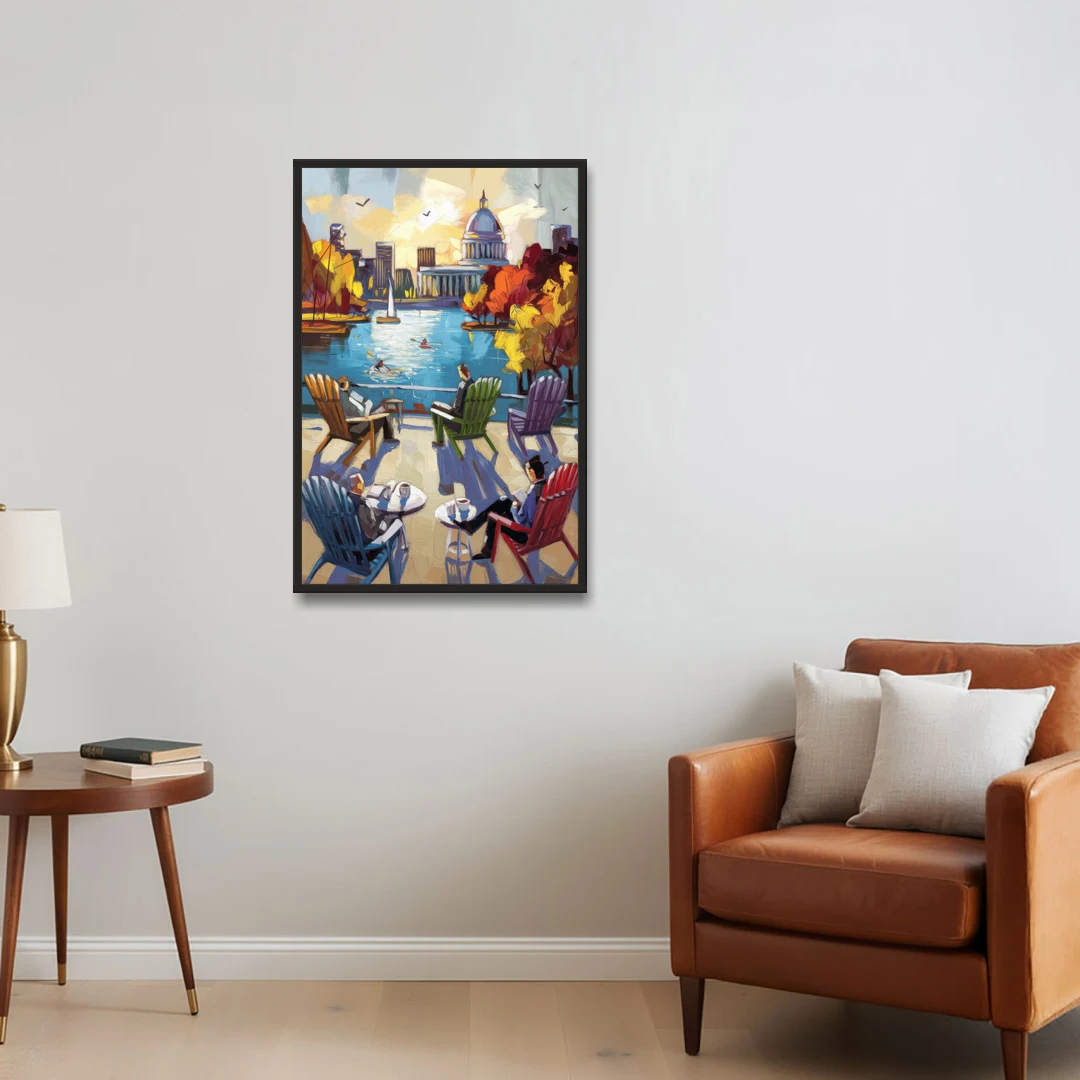 Madison Union Terrace Vibes - Black Framed Canvas Wall Art - Sofa - 24x36