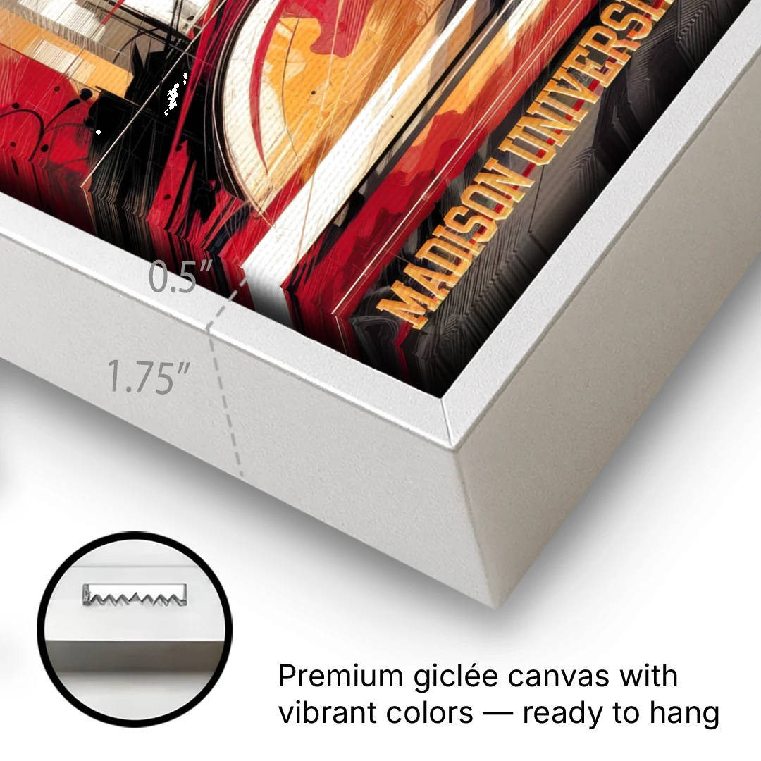 Madison University Spirit - White Framed Canvas Wall Art - Gallery Wrap Corner