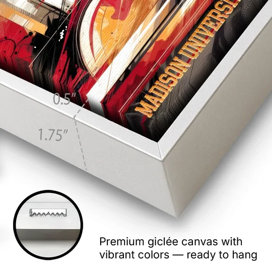 Madison University Spirit - White Framed Canvas Wall Art - Gallery Wrap Corner