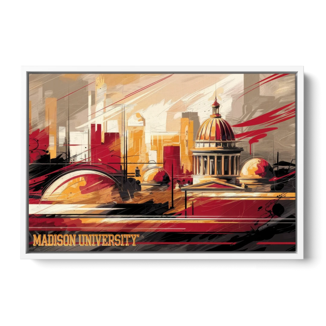 Madison University Spirit - White Framed Canvas Wall Art - Front
