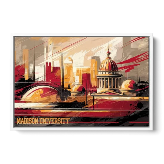 Madison University Spirit - White Framed Canvas Wall Art - Front