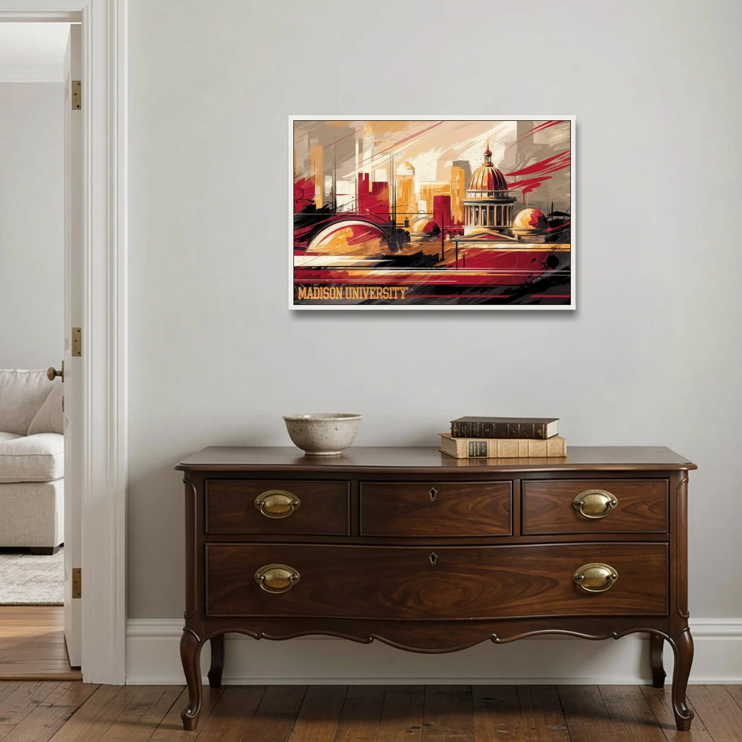 Madison University Spirit - White Framed Canvas Wall Art - Coffee Table - 36x24