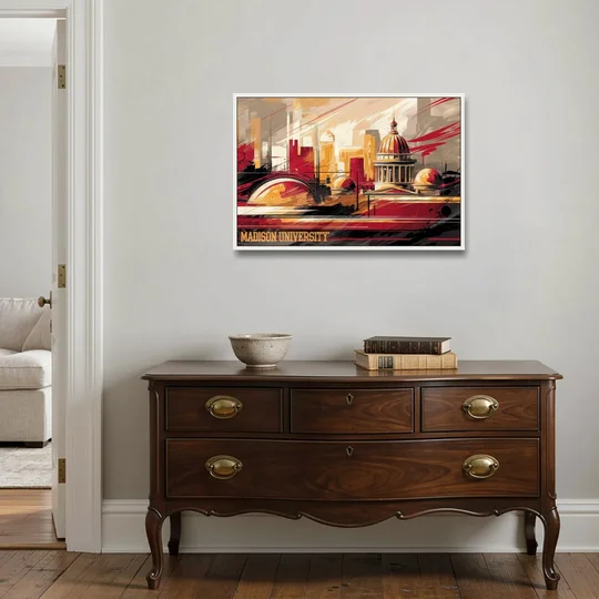 Madison University Spirit - White Framed Canvas Wall Art - Coffee Table - 36x24