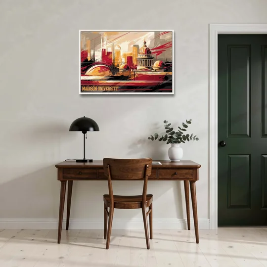 Madison University Spirit - White Framed Canvas Wall Art - Office - 36x24
