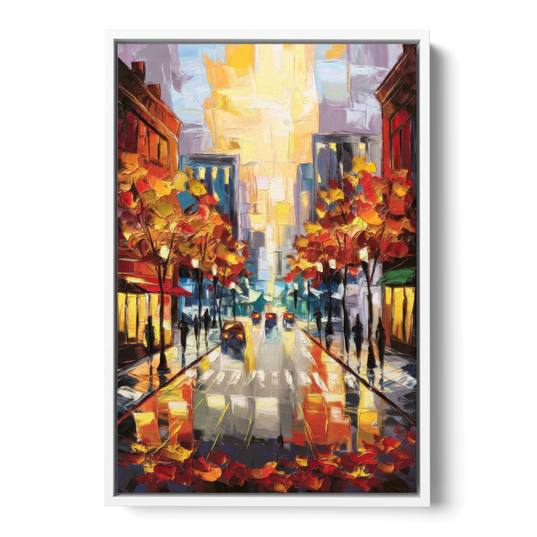 Madison Vibrant Downtown - White Framed Canvas Wall Art - Front