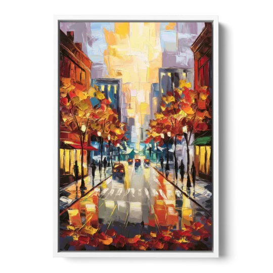 Madison Vibrant Downtown - White Framed Canvas Wall Art - Front