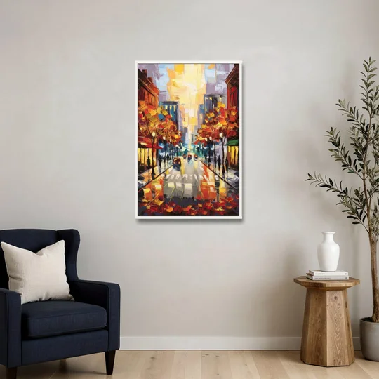 Madison Vibrant Downtown - White Framed Canvas Wall Art - Sofa - 24x36