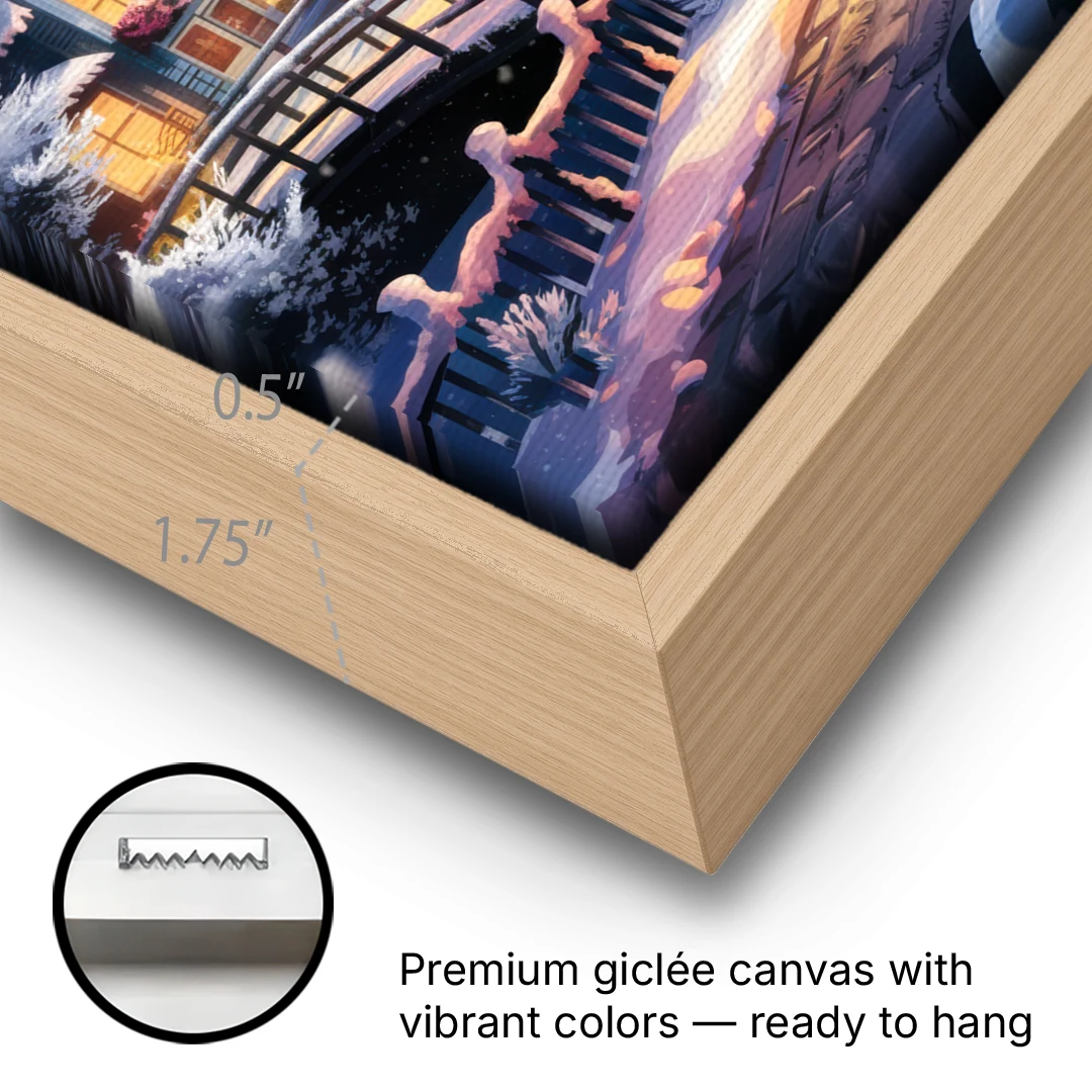 Madison Winter Wonderland - Oak Framed Canvas Wall Art - Gallery Wrap Corner