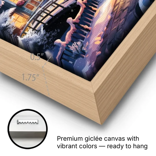 Madison Winter Wonderland - Oak Framed Canvas Wall Art - Gallery Wrap Corner