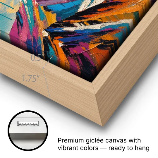 Large Magenta Mountain Peaks Under a Storm Sky - Oak Framed Canvas Wall Art - Gallery Wrap Corner