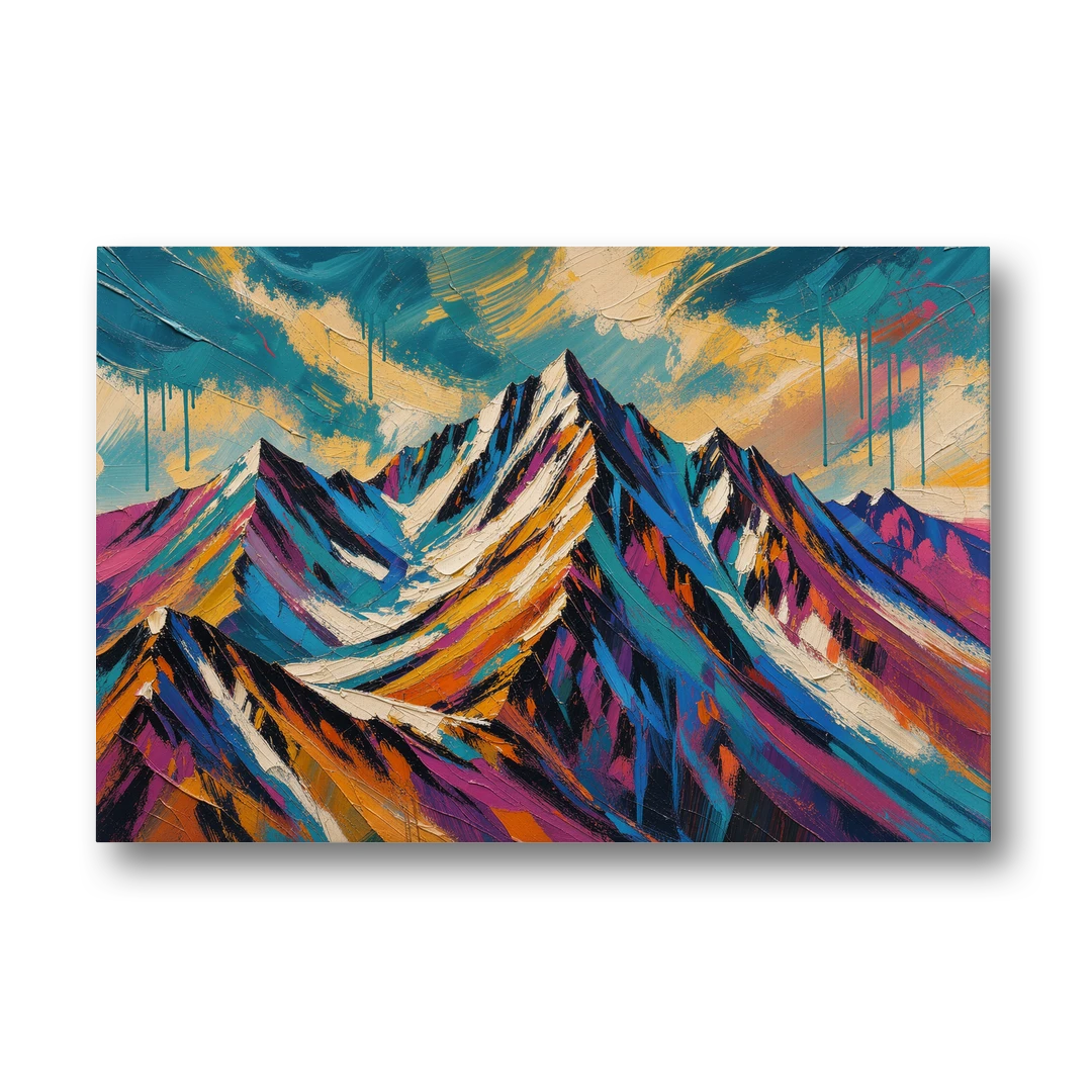 Large Magenta Mountain Peaks Under a Storm Sky - Canvas Wall Art - Front