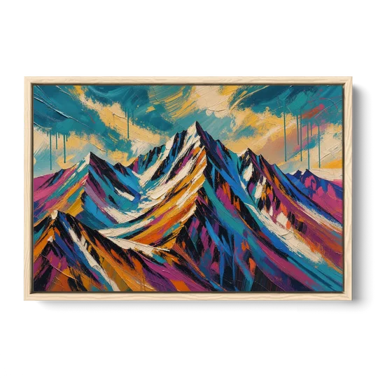 Large Magenta Mountain Peaks Under a Storm Sky - Oak Framed Canvas Wall Art - Front