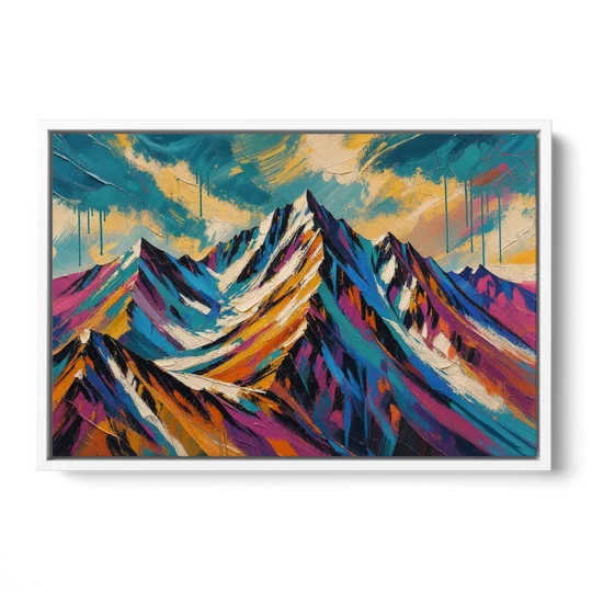 Large Magenta Mountain Peaks Under a Storm Sky - White Framed Canvas Wall Art - Front