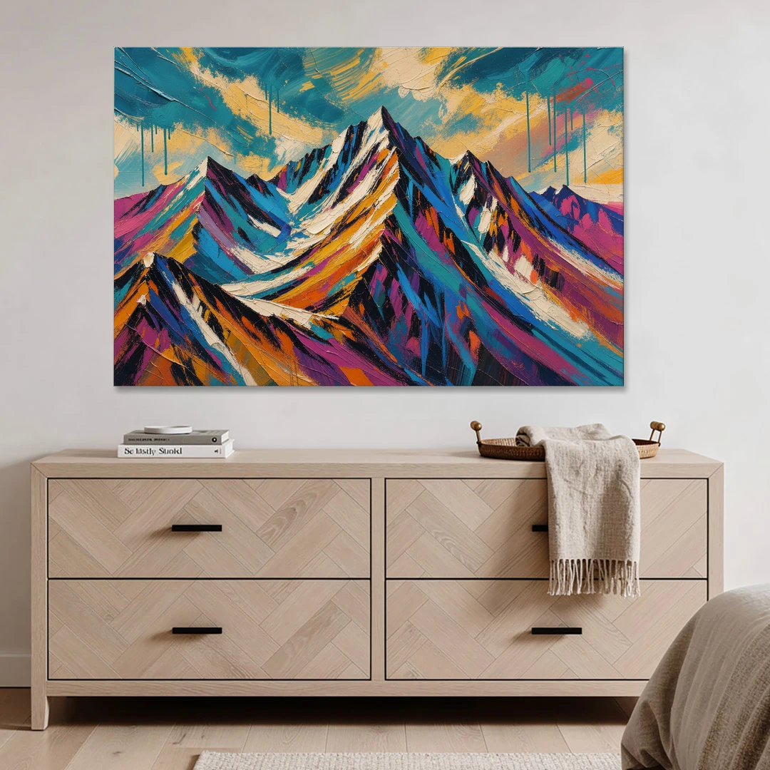 Large Magenta Mountain Peaks Under a Storm Sky - Canvas Wall Art - Coffee Table - 60x40