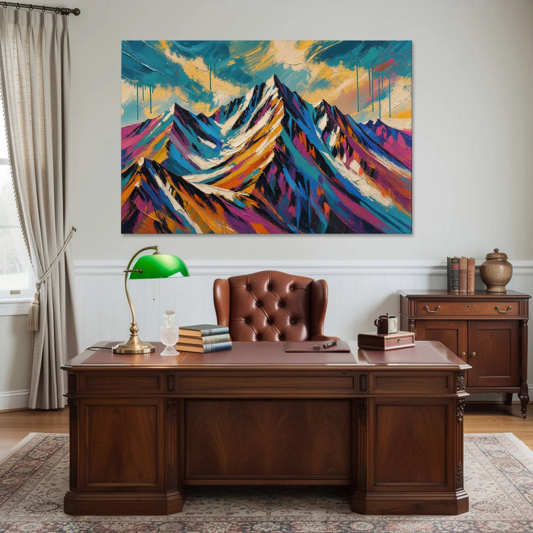 Large Magenta Mountain Peaks Under a Storm Sky - Canvas Wall Art - Office - 60x40