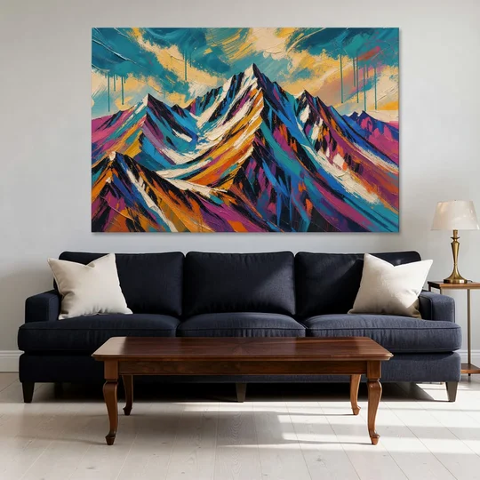 Large Magenta Mountain Peaks Under a Storm Sky - Canvas Wall Art - Sofa - 60x40