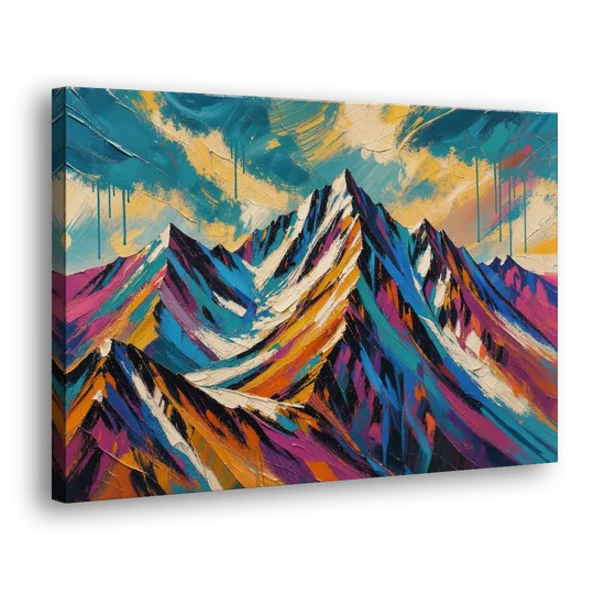 Large Magenta Mountain Peaks Under a Storm Sky - Canvas Wall Art - Side