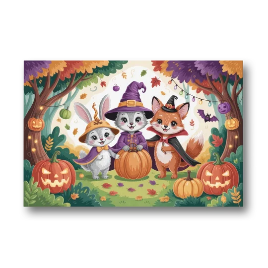 Magical Animals in Cute Halloween - Canvas Wall Art - Front