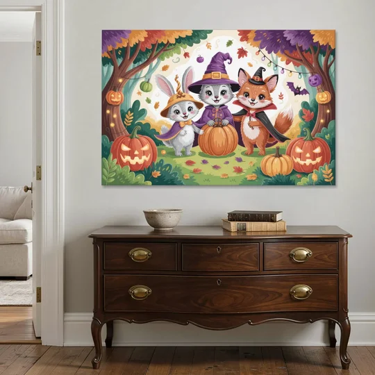Magical Animals in Cute Halloween - Canvas Wall Art - Coffee Table - 60x40