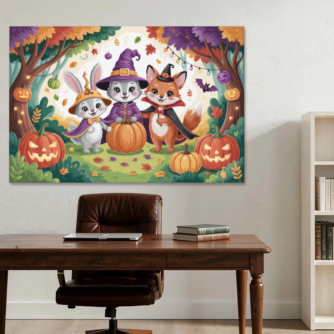 Magical Animals in Cute Halloween - Canvas Wall Art - Office - 60x40