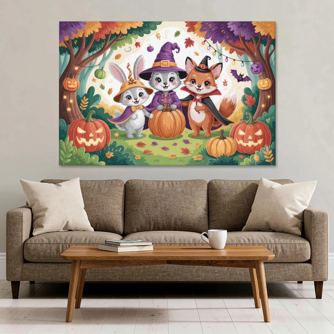 Magical Animals in Cute Halloween - Canvas Wall Art - Sofa - 60x40