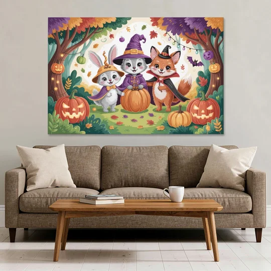 Magical Animals in Cute Halloween - Canvas Wall Art - Sofa - 60x40