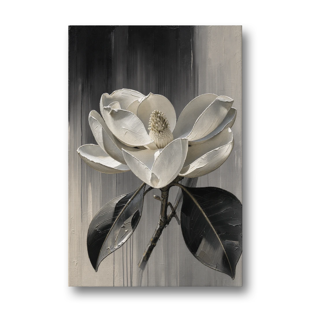Magnolia Canvas Art with a Single White Bloom - Canvas Wall Art - Front