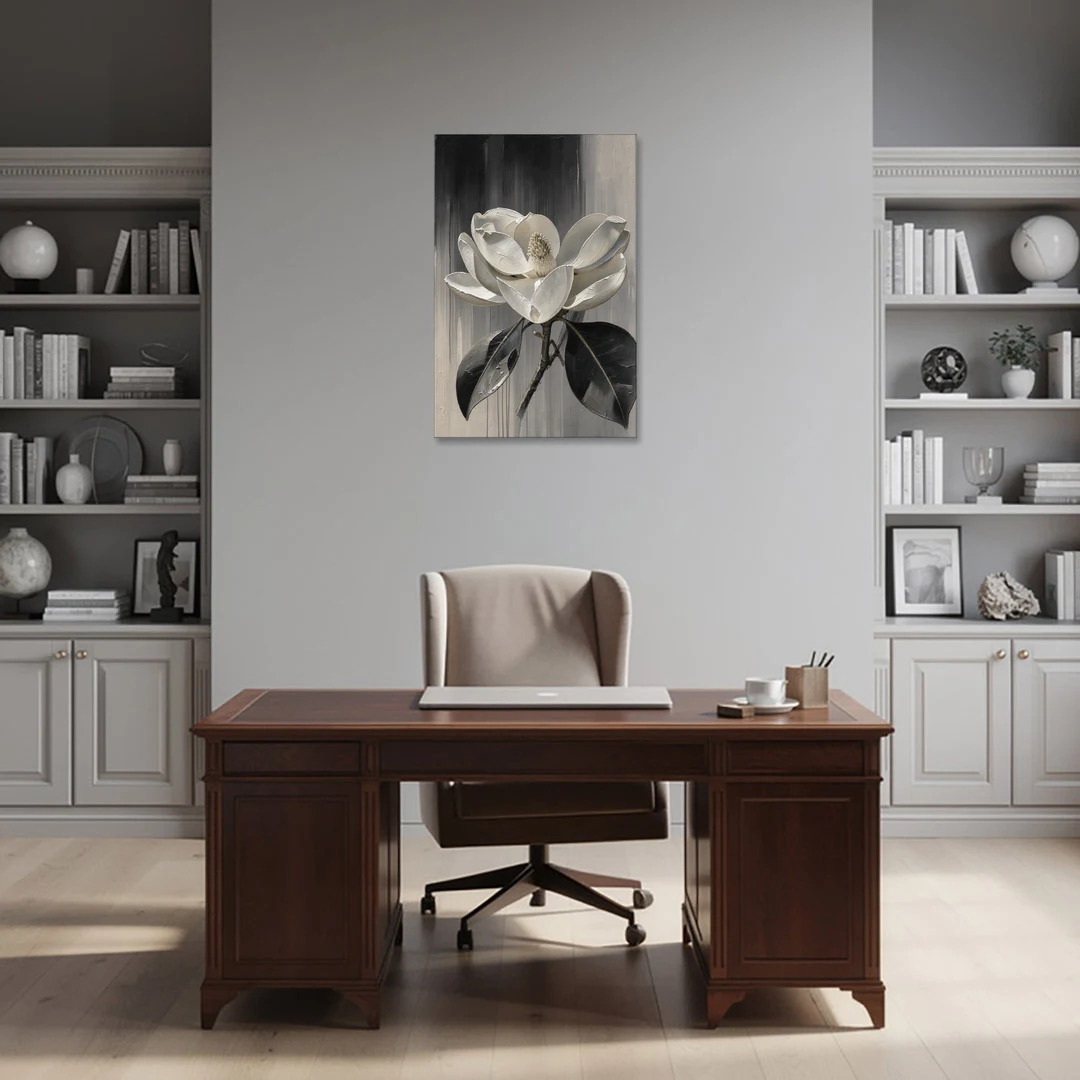 Magnolia Canvas Art with a Single White Bloom - Canvas Wall Art - Office - 24x36