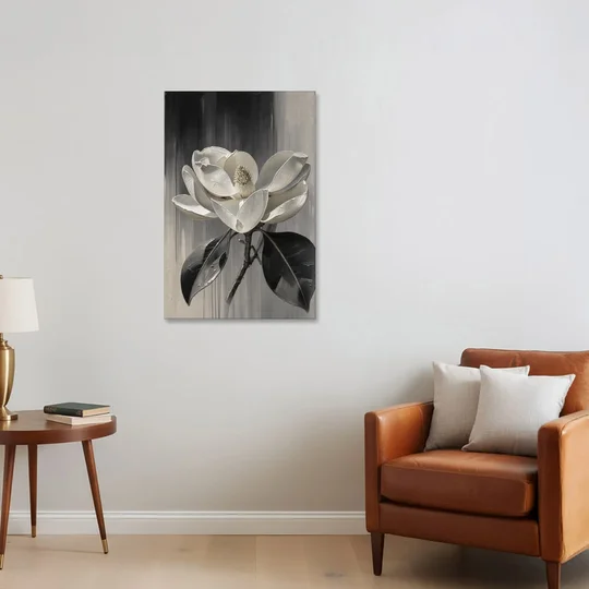 Magnolia Canvas Art with a Single White Bloom - Canvas Wall Art - Sofa - 24x36