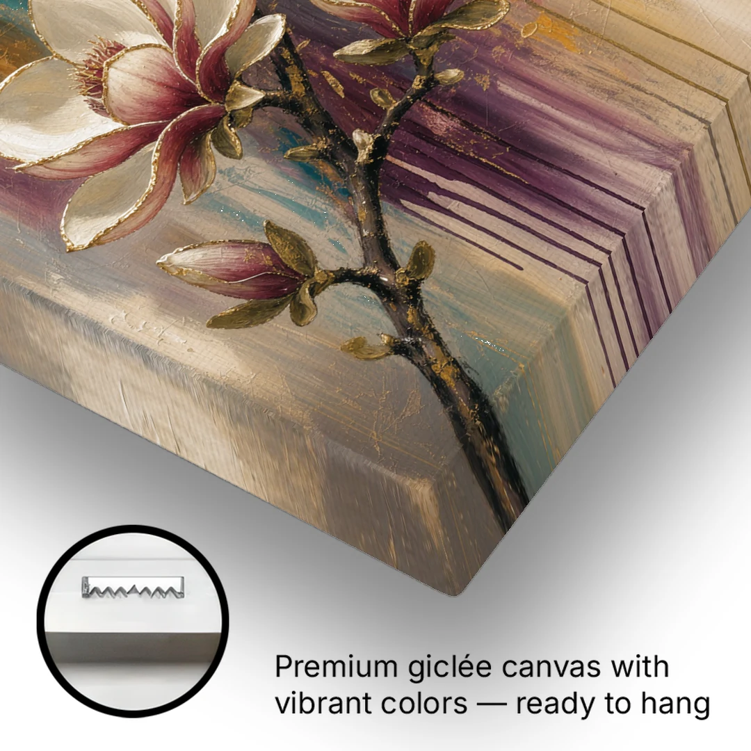 Magnolia Canvas Print in Ivory and Gold - Canvas Wall Art - Gallery Wrap Corner