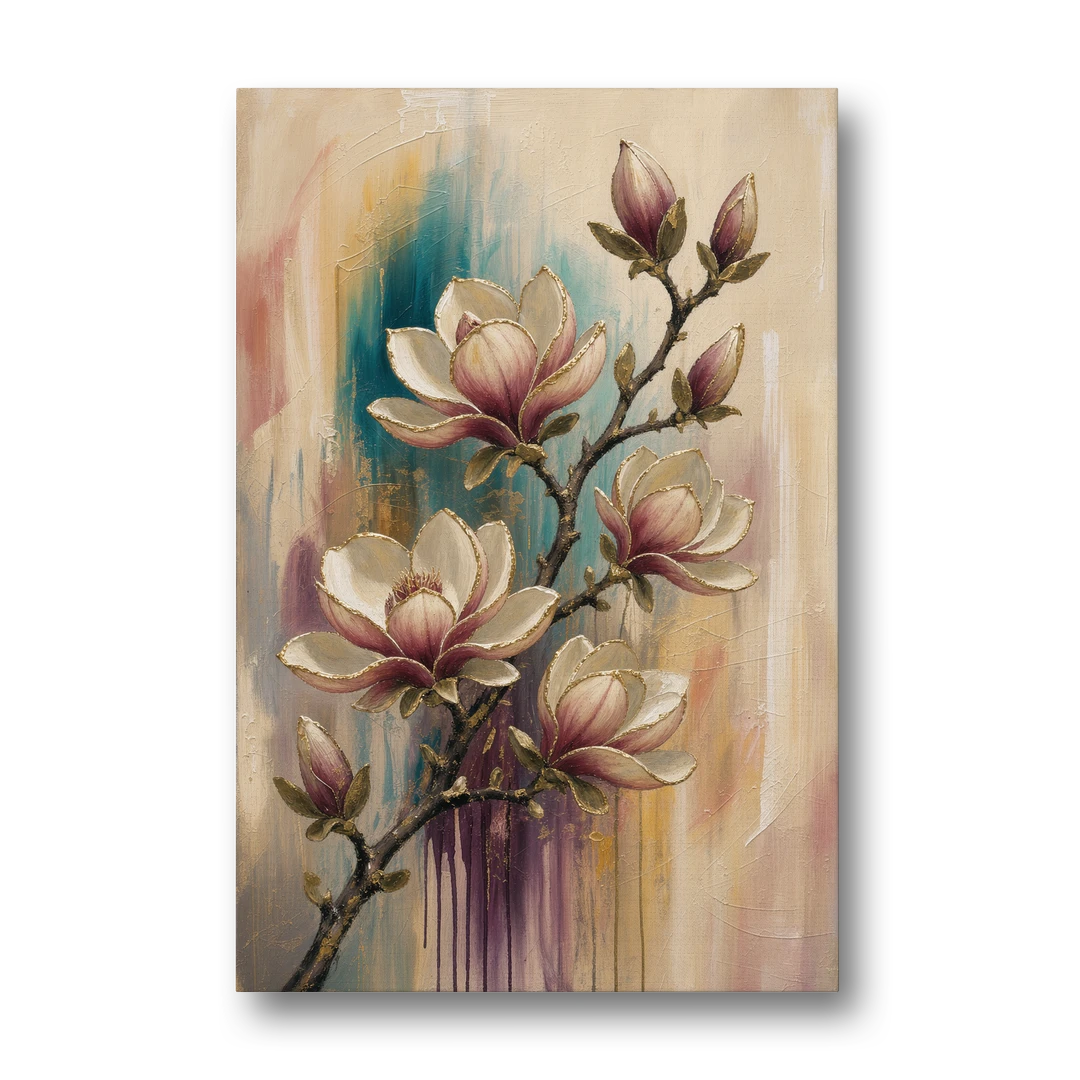 Magnolia Canvas Print in Ivory and Gold - Canvas Wall Art - Front