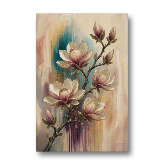 Magnolia Canvas Print in Ivory and Gold - Canvas Wall Art - Front