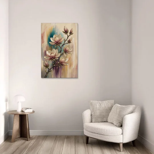 Magnolia Canvas Print in Ivory and Gold - Canvas Wall Art - Sofa - 24x36