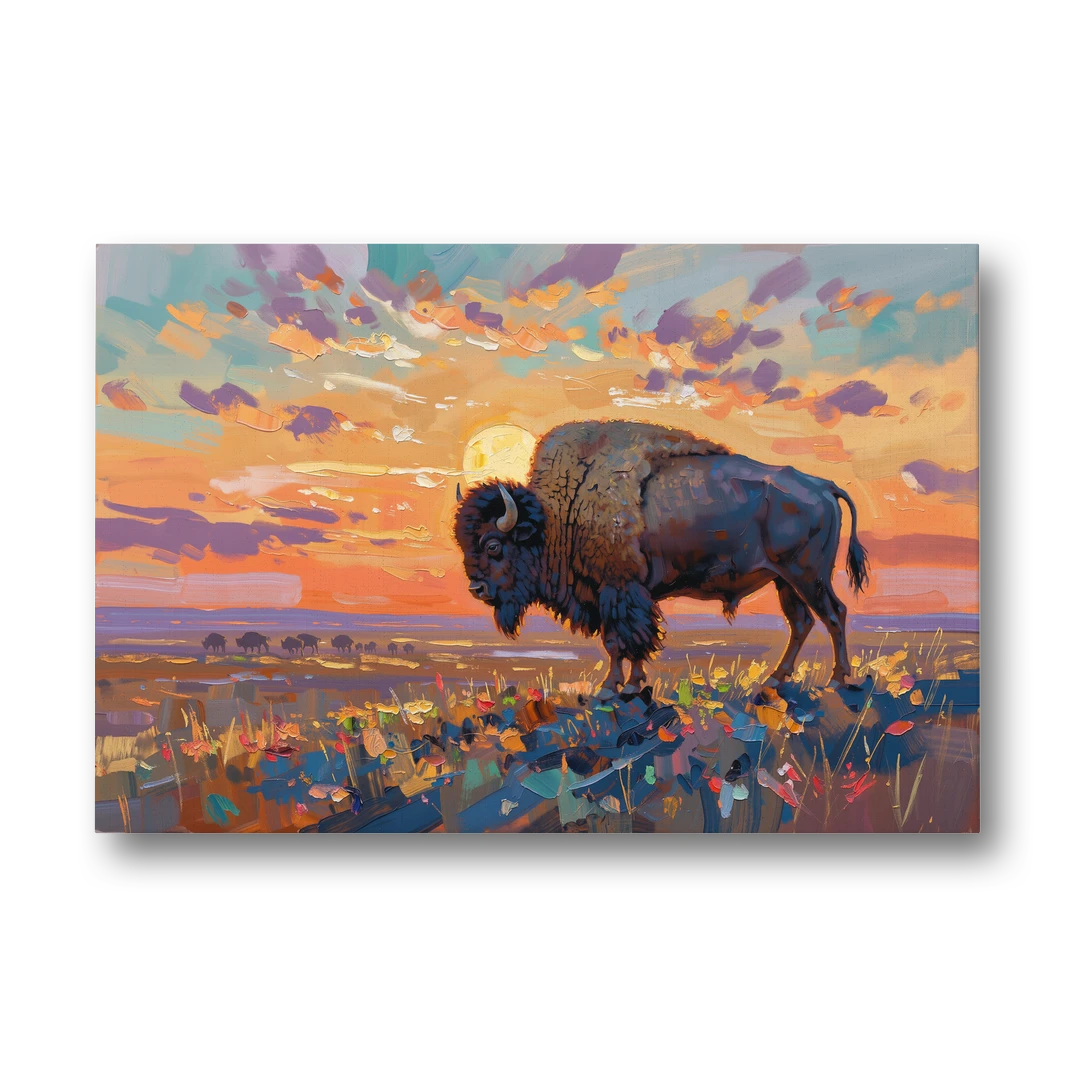 Majestic Buffalo Silhouette - Canvas Wall Art - Front