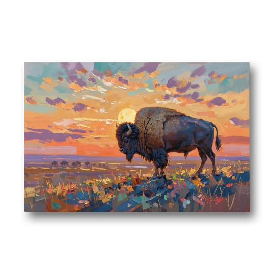 Majestic Buffalo Silhouette - Canvas Wall Art - Front