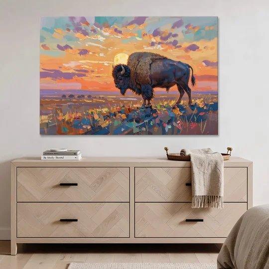 Majestic Buffalo Silhouette - Canvas Wall Art - Coffee Table - 60x40