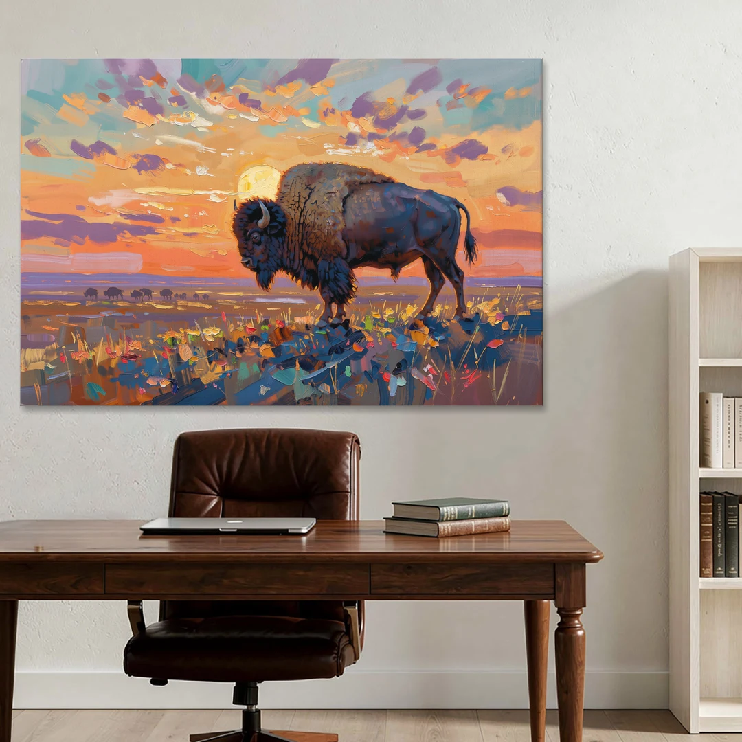 Majestic Buffalo Silhouette - Canvas Wall Art - Office - 60x40