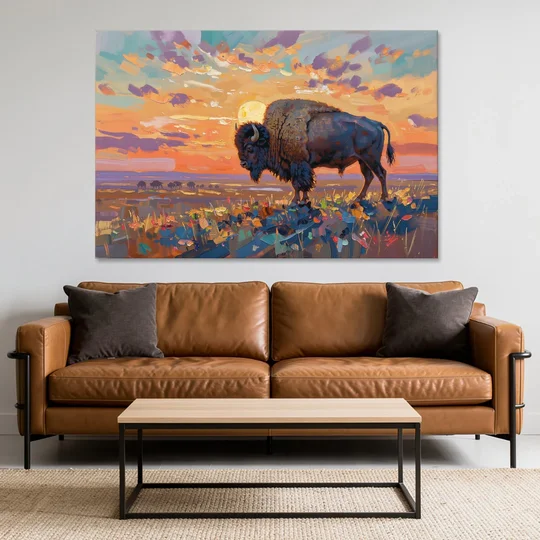 Majestic Buffalo Silhouette - Canvas Wall Art - Sofa - 60x40