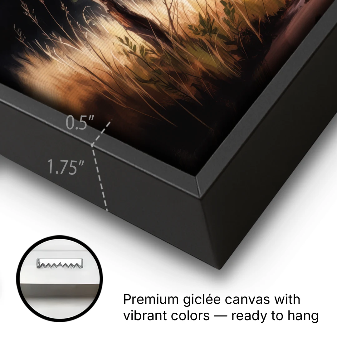 Majestic Elephant Charge - Black Framed Canvas Wall Art - Gallery Wrap Corner