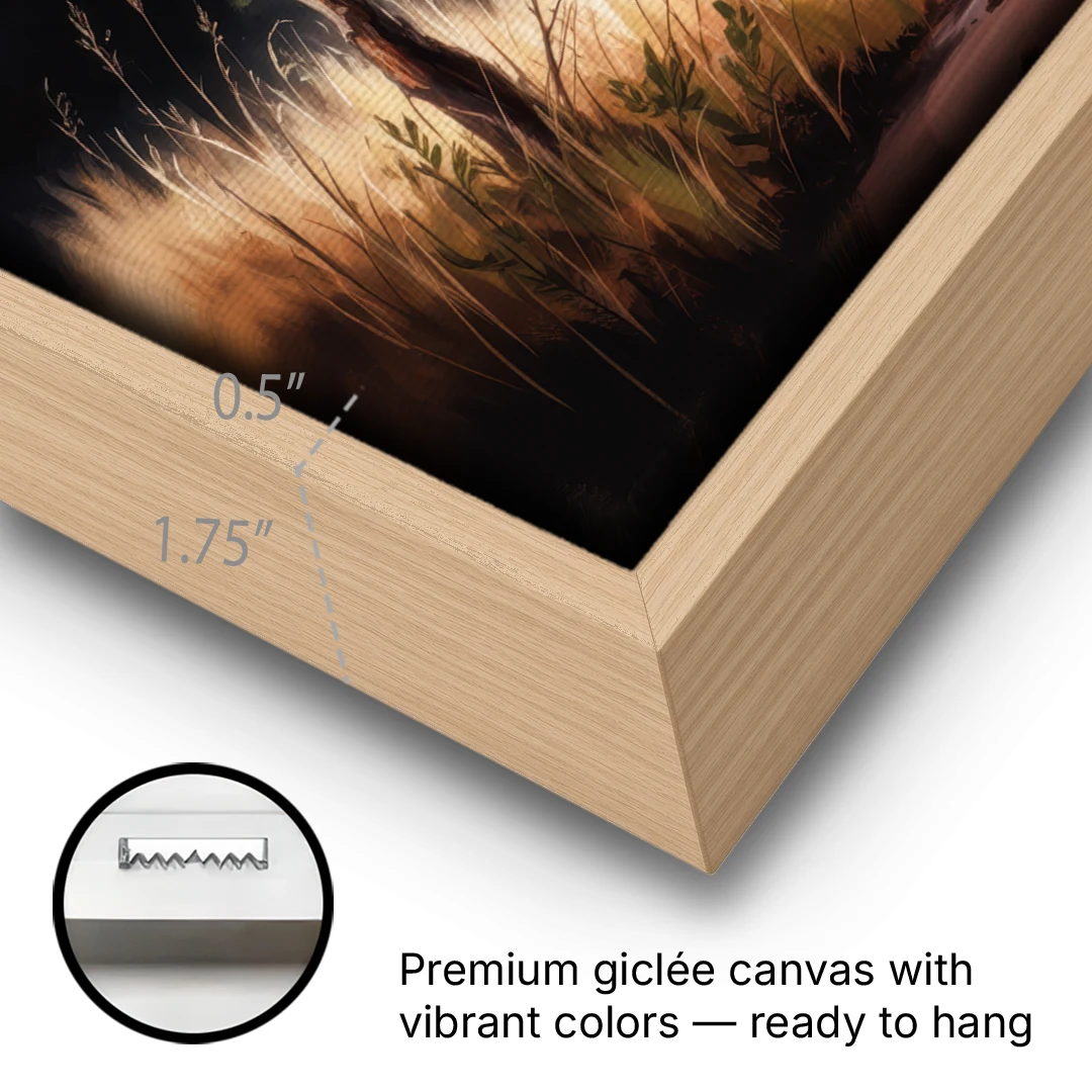 Majestic Elephant Charge - Oak Framed Canvas Wall Art - Gallery Wrap Corner