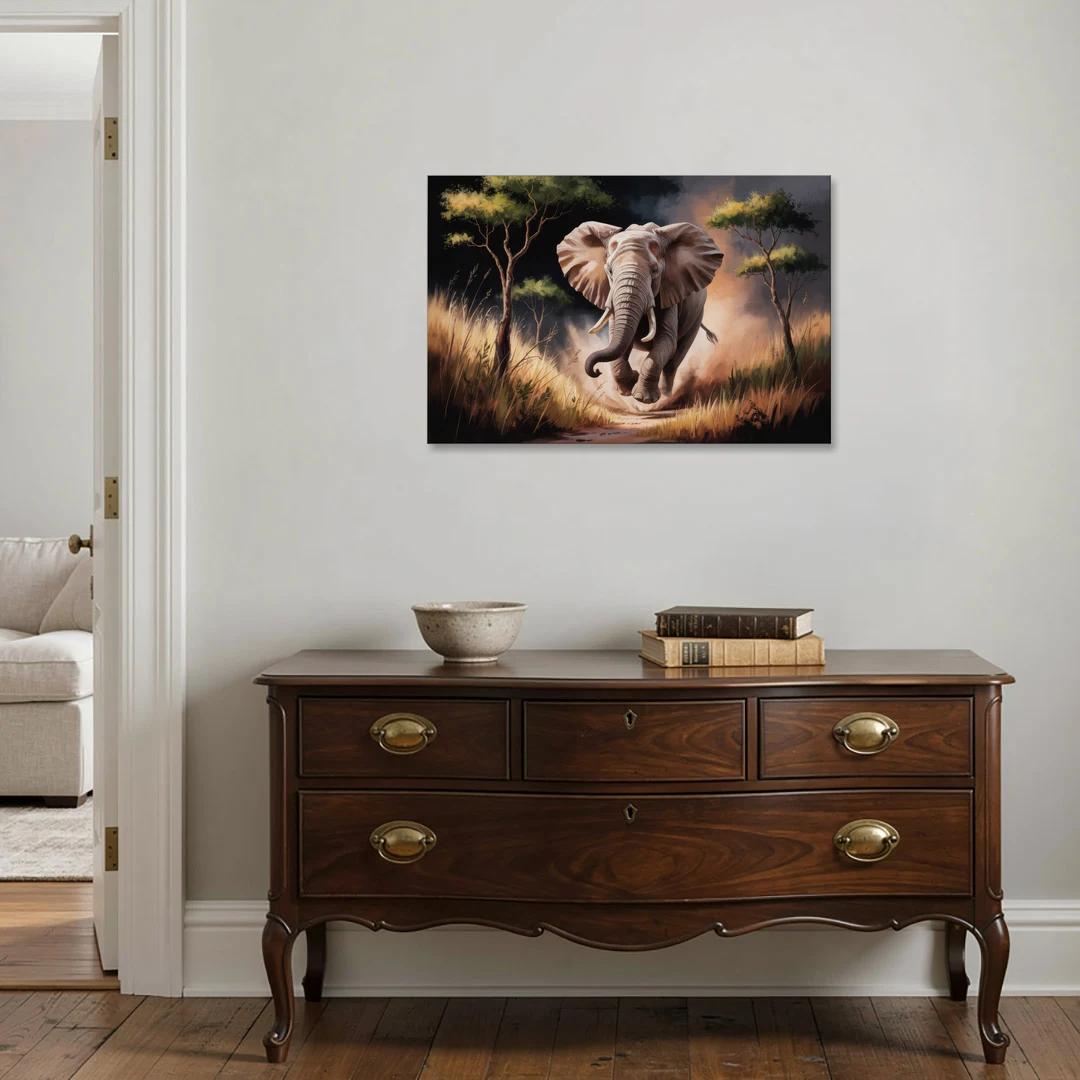 Majestic Elephant Charge - Canvas Wall Art - Coffee Table - 36x24