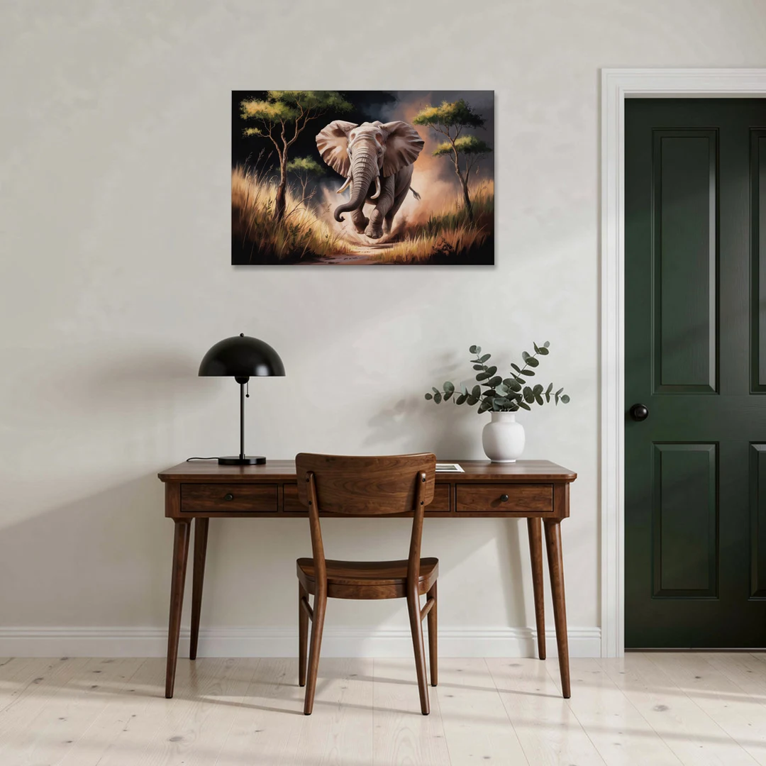 Majestic Elephant Charge - Canvas Wall Art - Office - 36x24