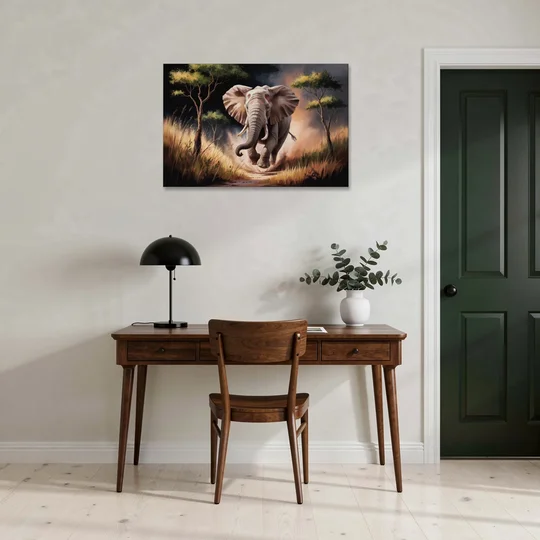Majestic Elephant Charge - Canvas Wall Art - Office - 36x24