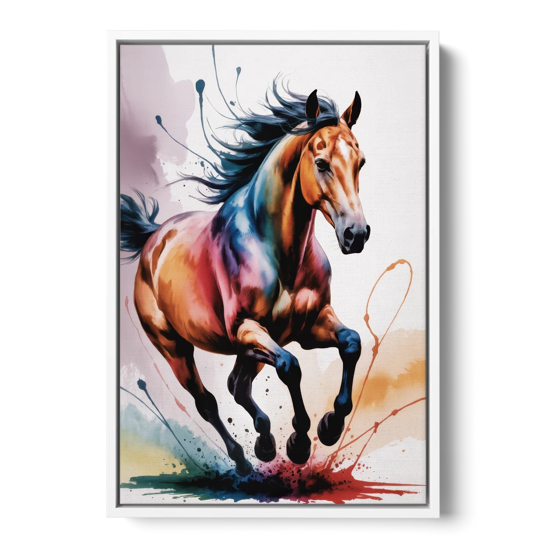 Majestic Galloping Horse - White Framed Canvas Wall Art - Front