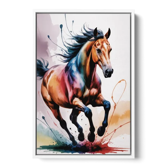 Majestic Galloping Horse - White Framed Canvas Wall Art - Front