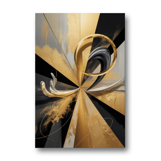 Majestic Symmetry Black and Gold Abstract - Canvas Wall Art - Front