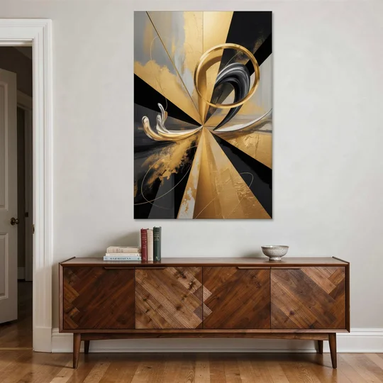 Majestic Symmetry Black and Gold Abstract - Canvas Wall Art - Coffee Table - 40x60